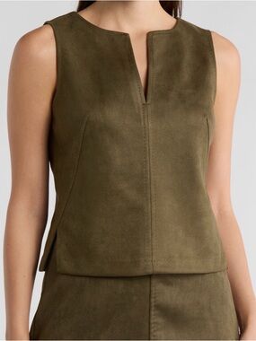 Max Studio Sage Suede Notch-Neck Sleeveless Top